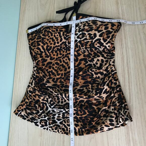 Calvin Klein Tankini Top Small Halter Bandeau Ruched V Notch Wire Animal Leopard - Picture 11 of 11